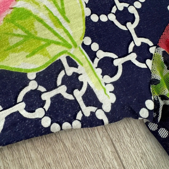 IBKUL Floral Chain Link Print Long Sheer Mesh Bell Sleeve Dress Size Medium - Picture 7 of 9